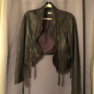 Brown cropped leather jacket